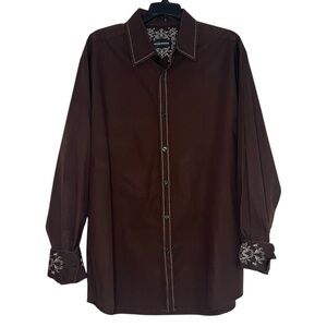 Michael Brandon Mens XL Brown Shirt Floral Flip Cuffs Ranchwear Country Cowboy